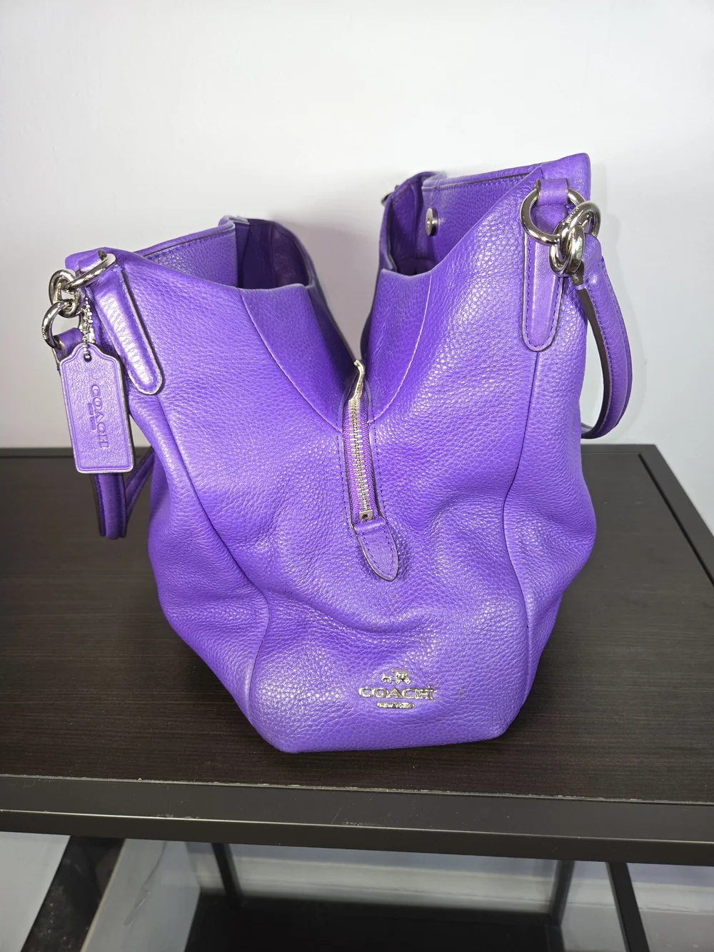COACH Madison Phoebe Shoulder Bag Purple Pebble Leather Hobo F35723